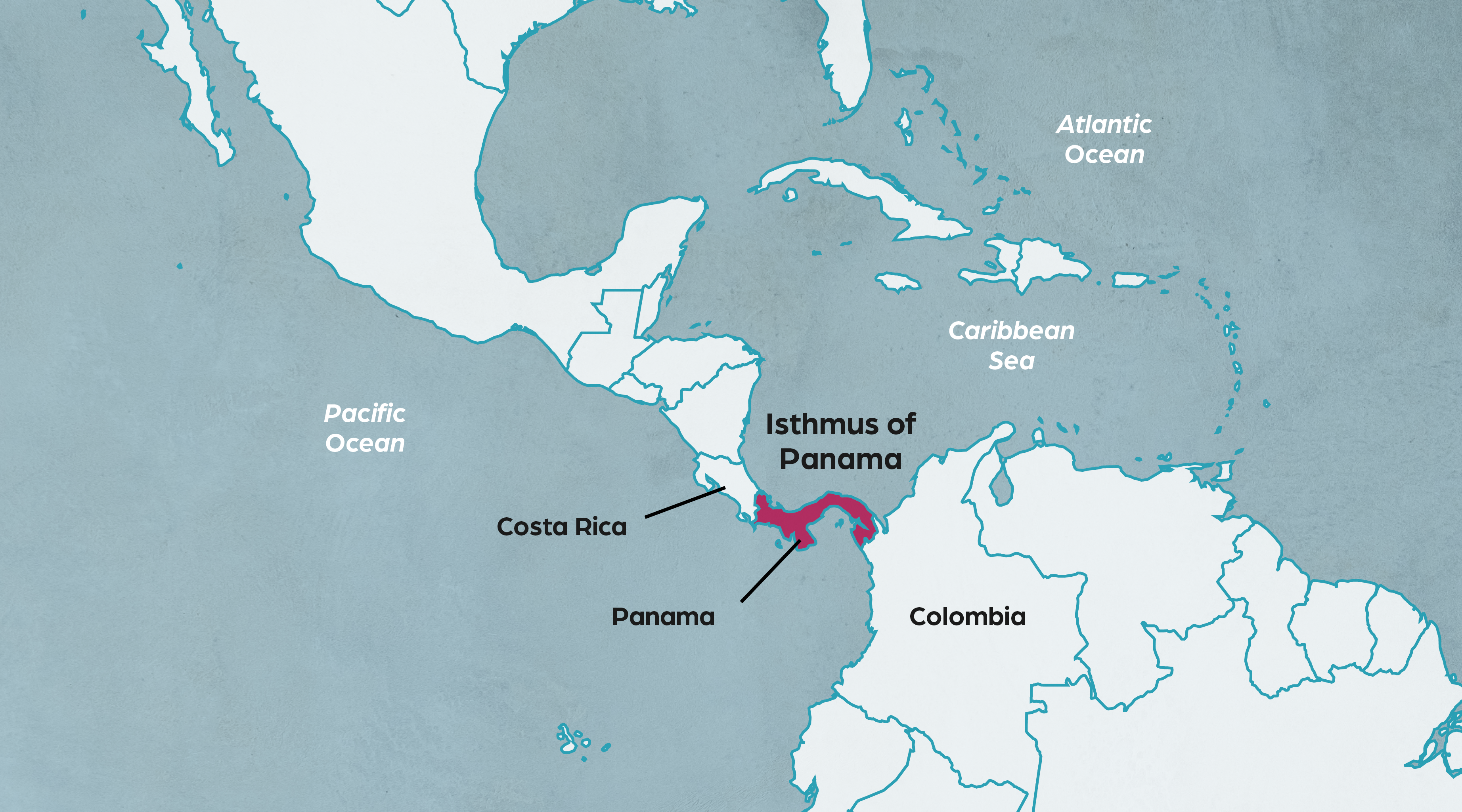 A map of central America with the Isthmus of Panama highlighted