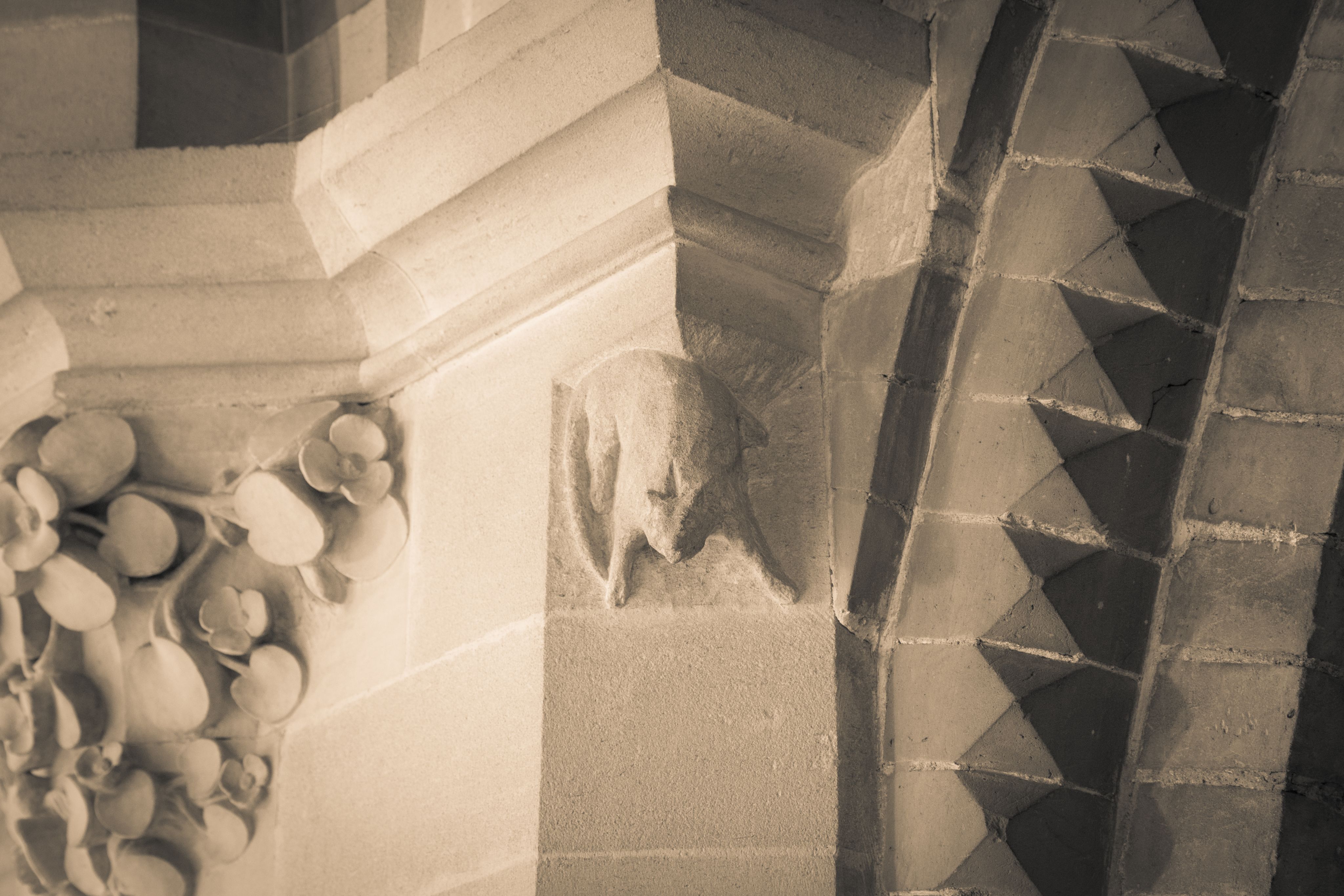 Carved animals and foliage in the central court