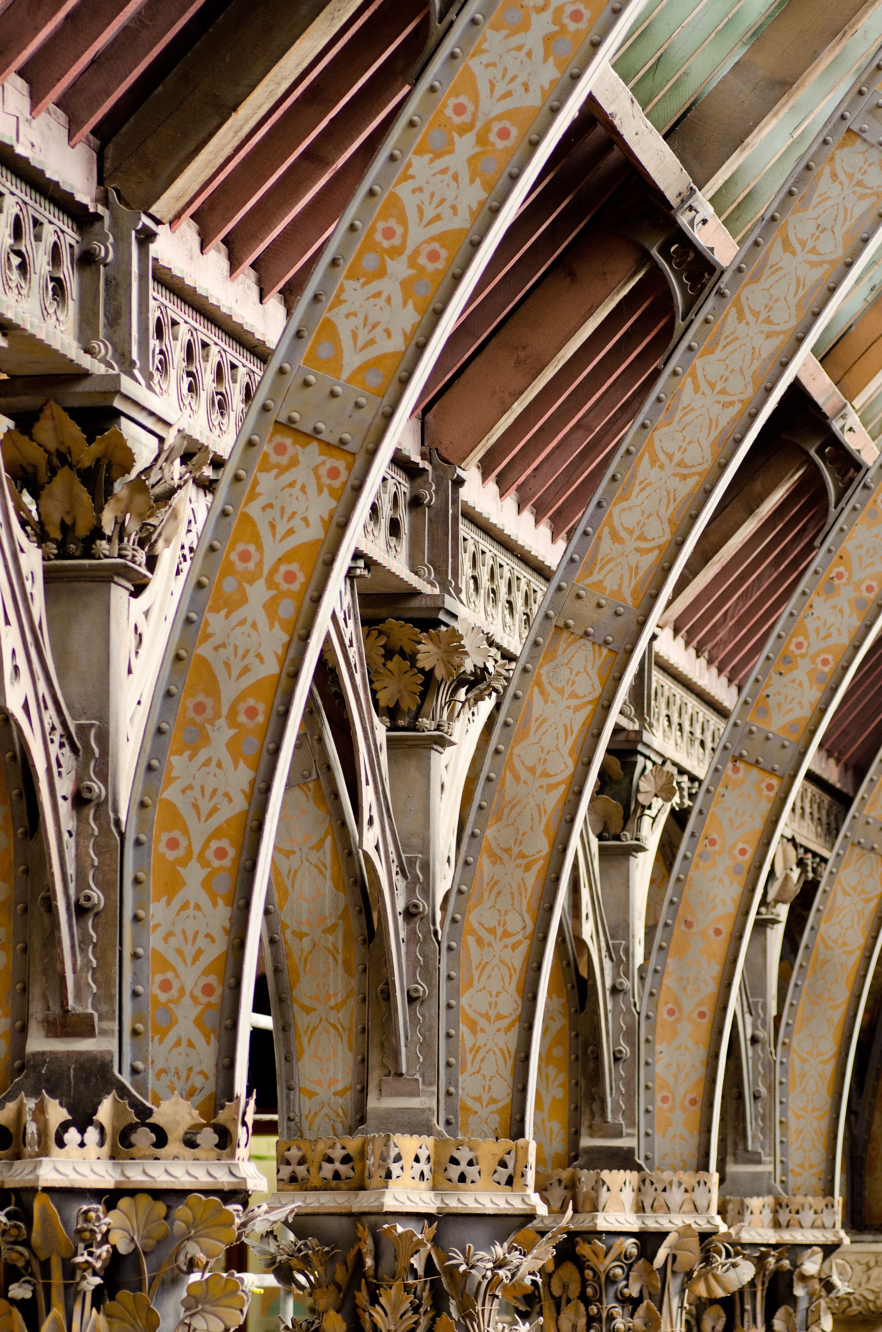 Detail of stencilled decoration on roof girder