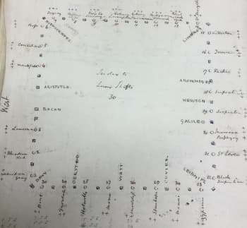handwritten plan for columns in the central court