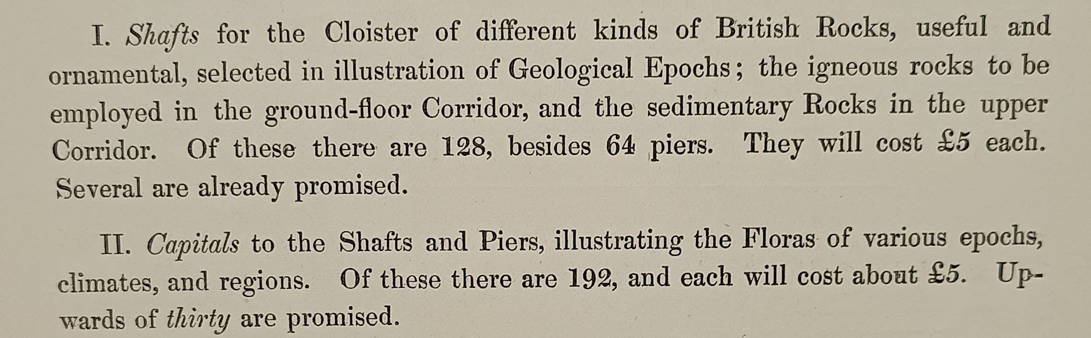 Printed request for money towards the columns and capitals from May 1855