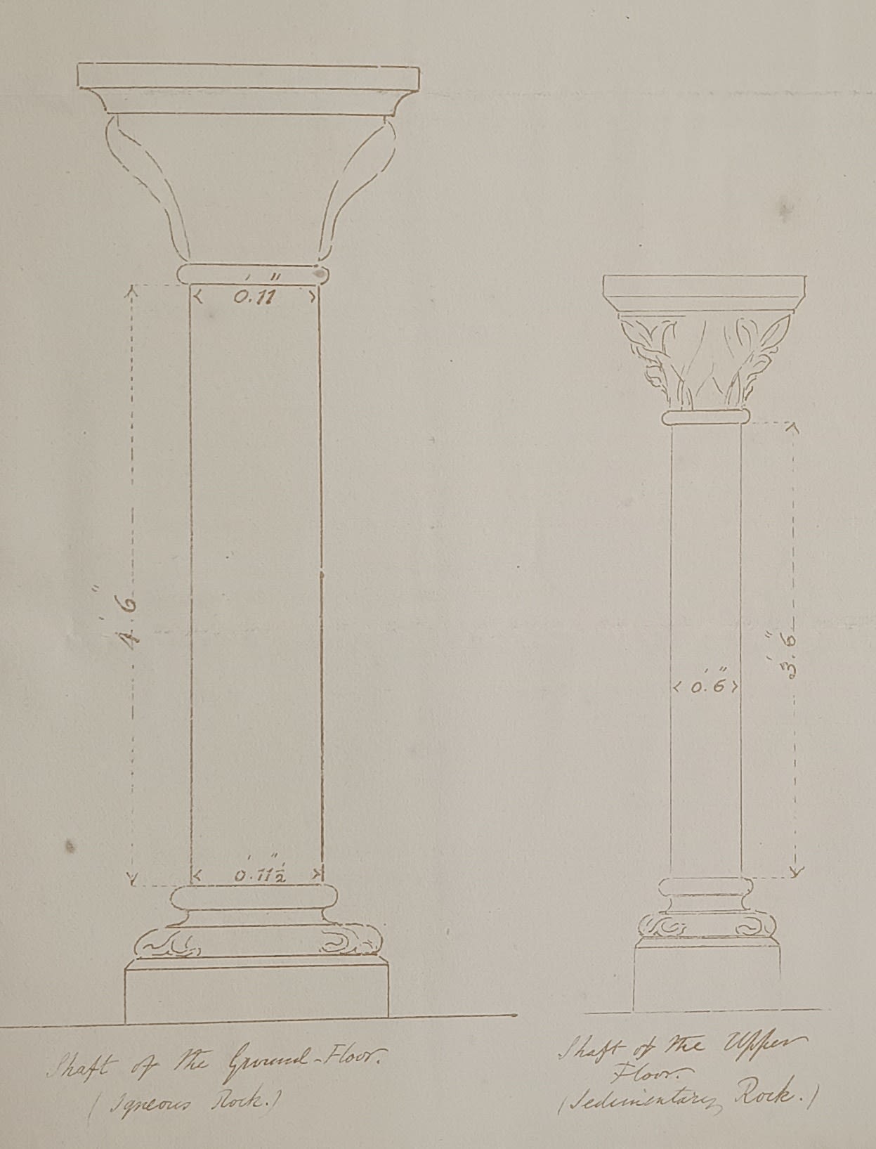 Drawing showing design and size of large and small column