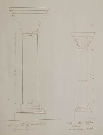 Drawing showing design and size of large and small column