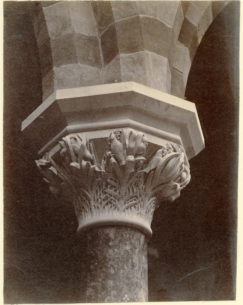 capital carved with birds and plants 