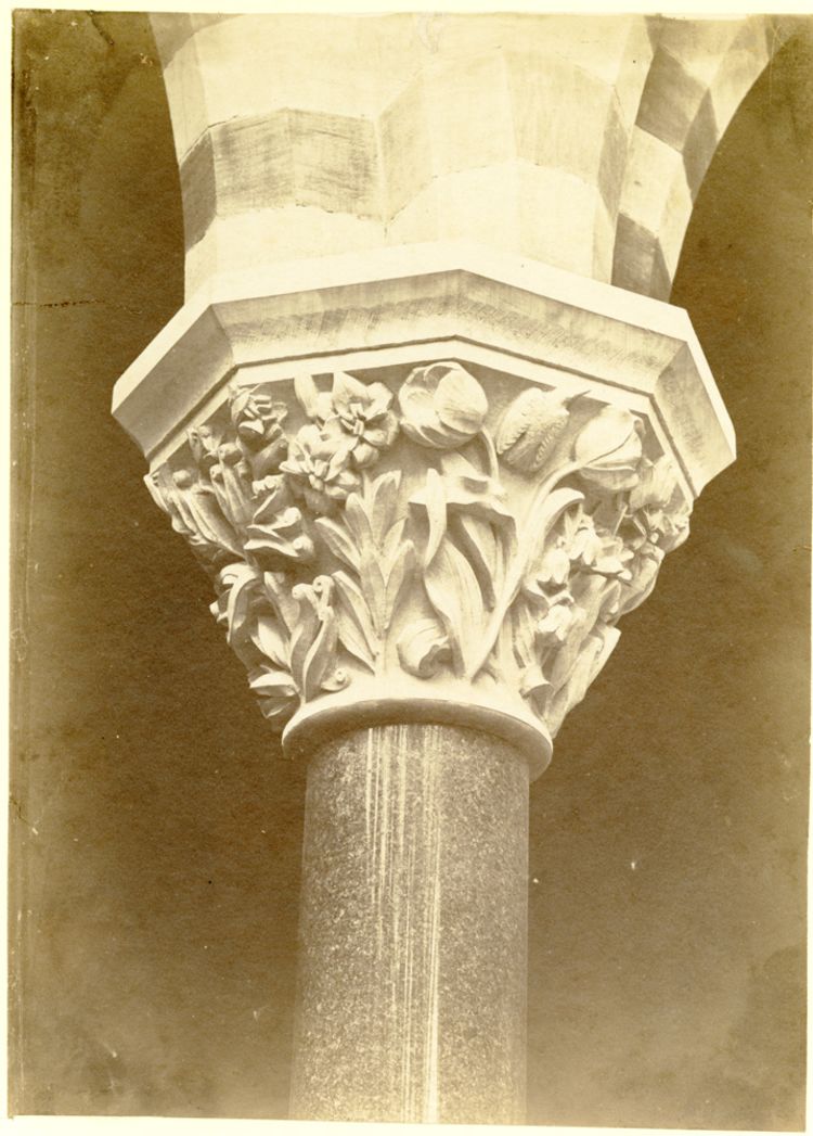 Capital carved with lilies, tulips and fritillaria 