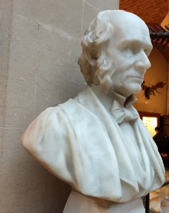 Marble portrait bust by Richard Hope Pinker depicting Joseph Prestwich